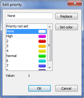 Setting priority labels and colors