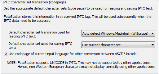 IPTC codepage settings