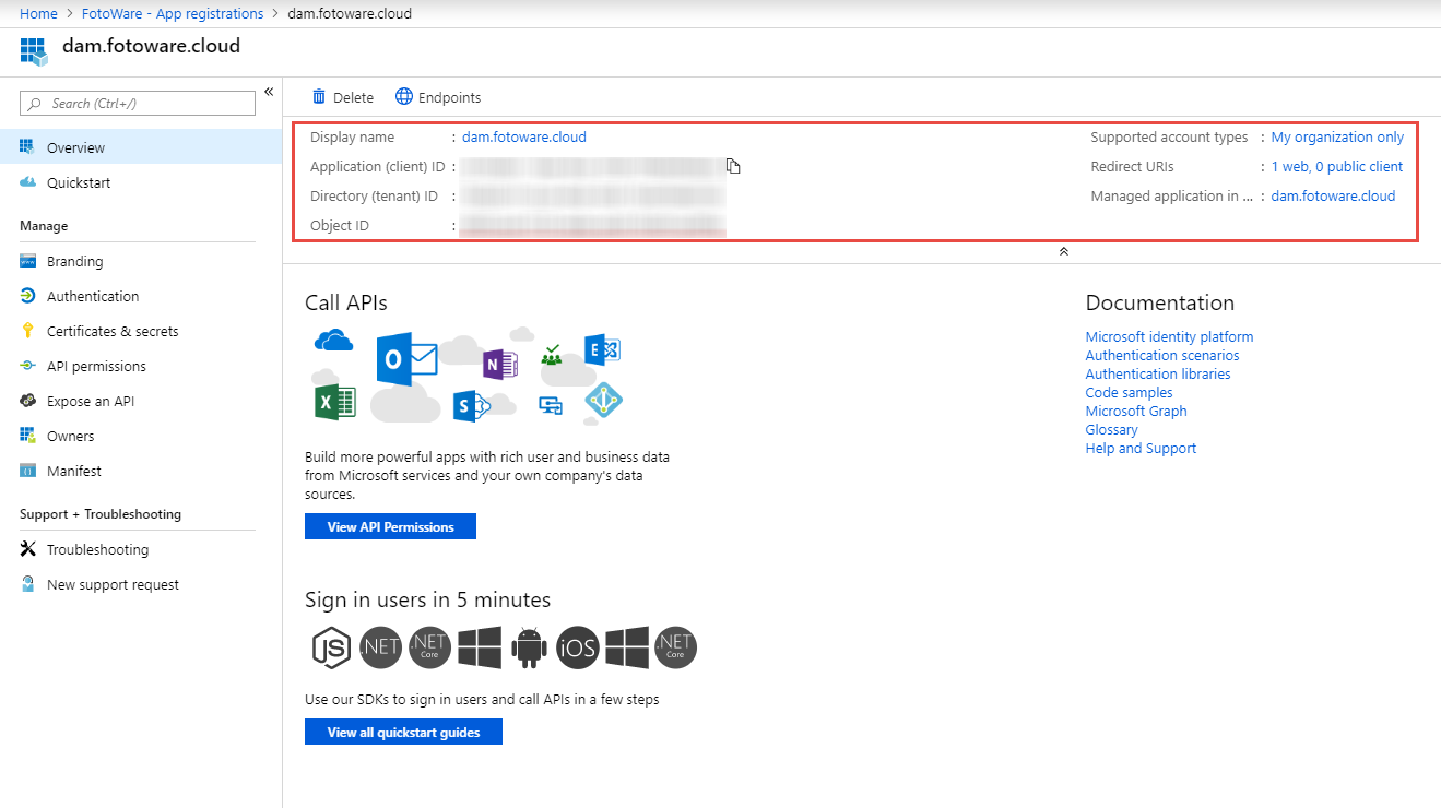 2. Azure AD - Retrieve app id and other info - blurred.png