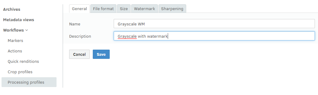 processing profile - general settings