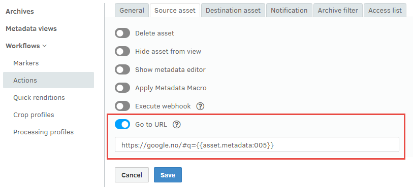 Navigating to a URL using an action