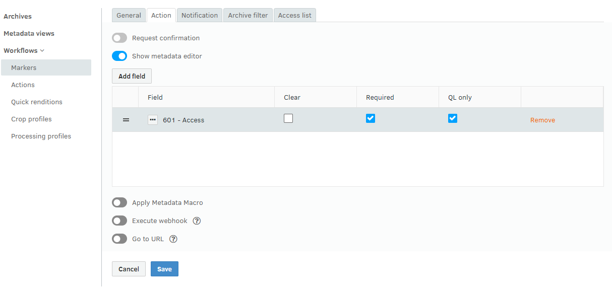 Interactive marker - applying metadata using an editor