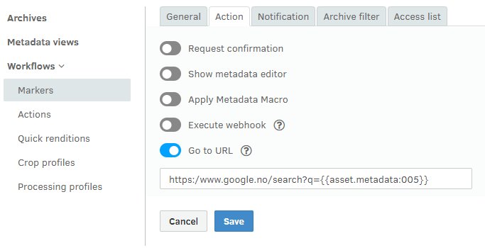 Navigating to a URL using an action