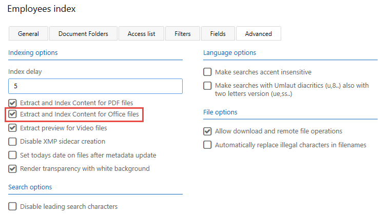 Settings that control Office document indexing