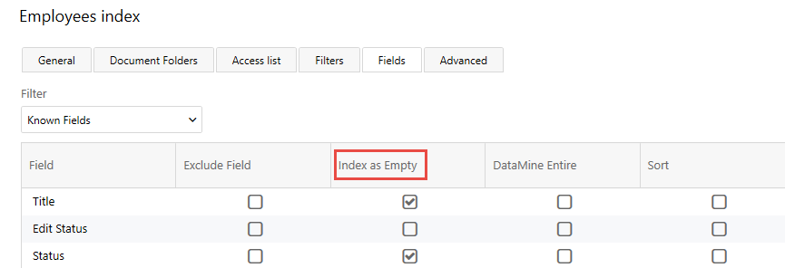 Indexing empty fields