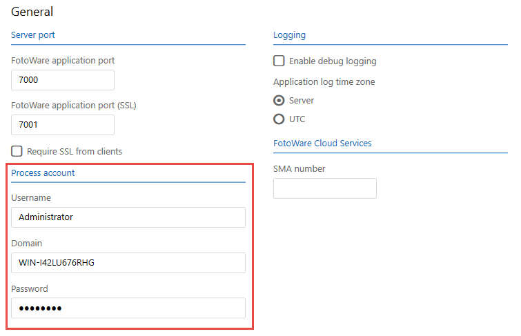 Setting a process account for the FotoWare services on the server