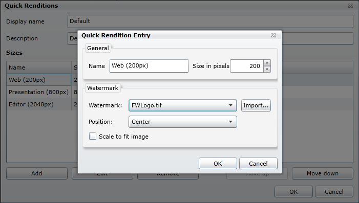 Assigning a watermark to a quick rendition size