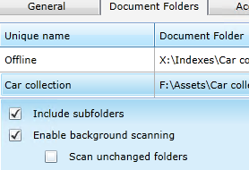 Index Document folder options
