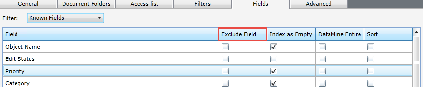 Excluding fields from indexing