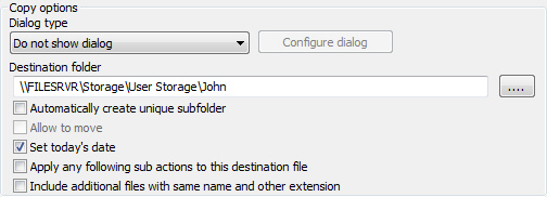 Copy file sub action settings